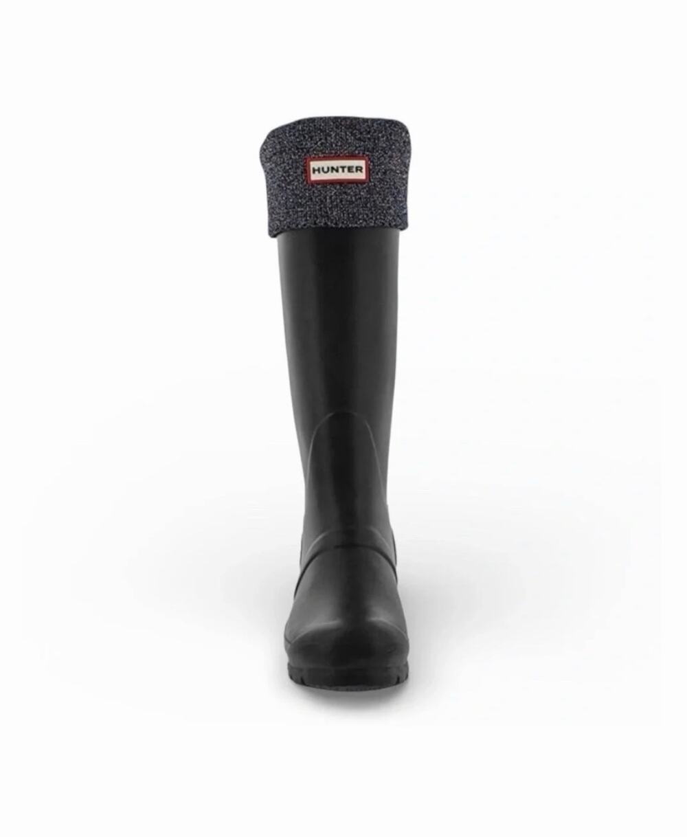 Hunter Unisex Black Original Tall Knit Cuff Welly Boot Socks Size Lg Iridescent